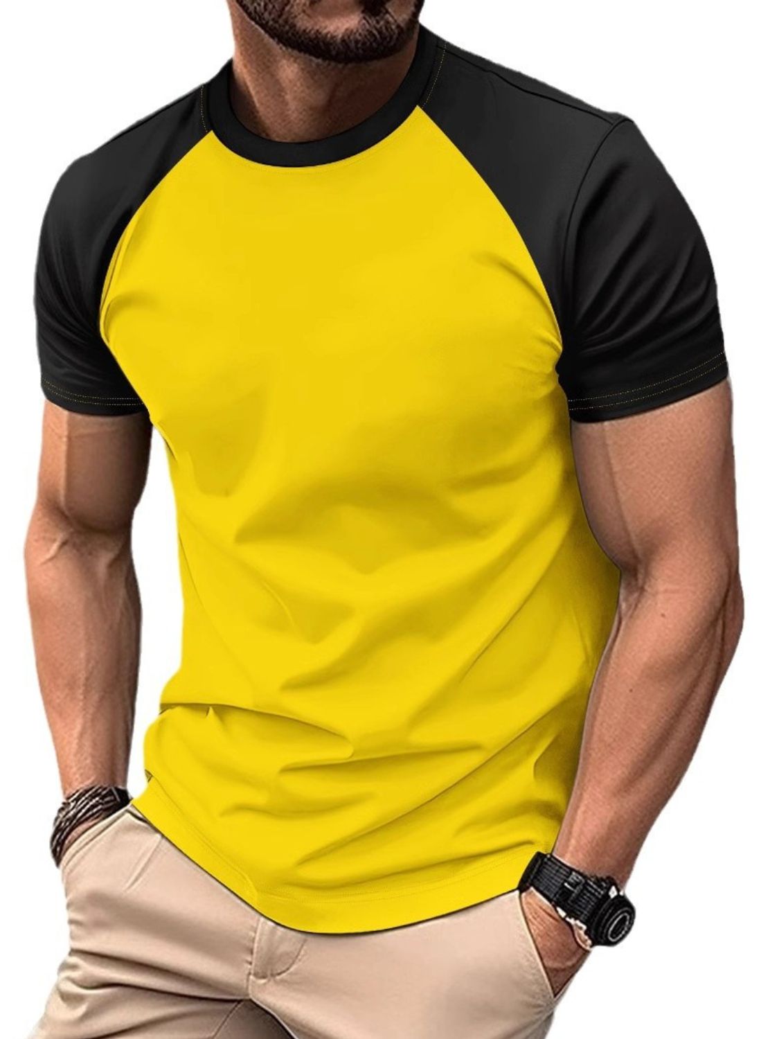 Men's Full Size Round Neck Contrast T-Shirt Plus Size - Smart Shopper