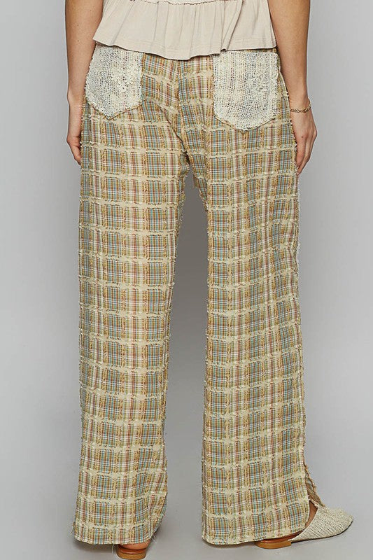 POL Lace Trim Drawstring Checkered Wide Leg Pants - Smart Shopper