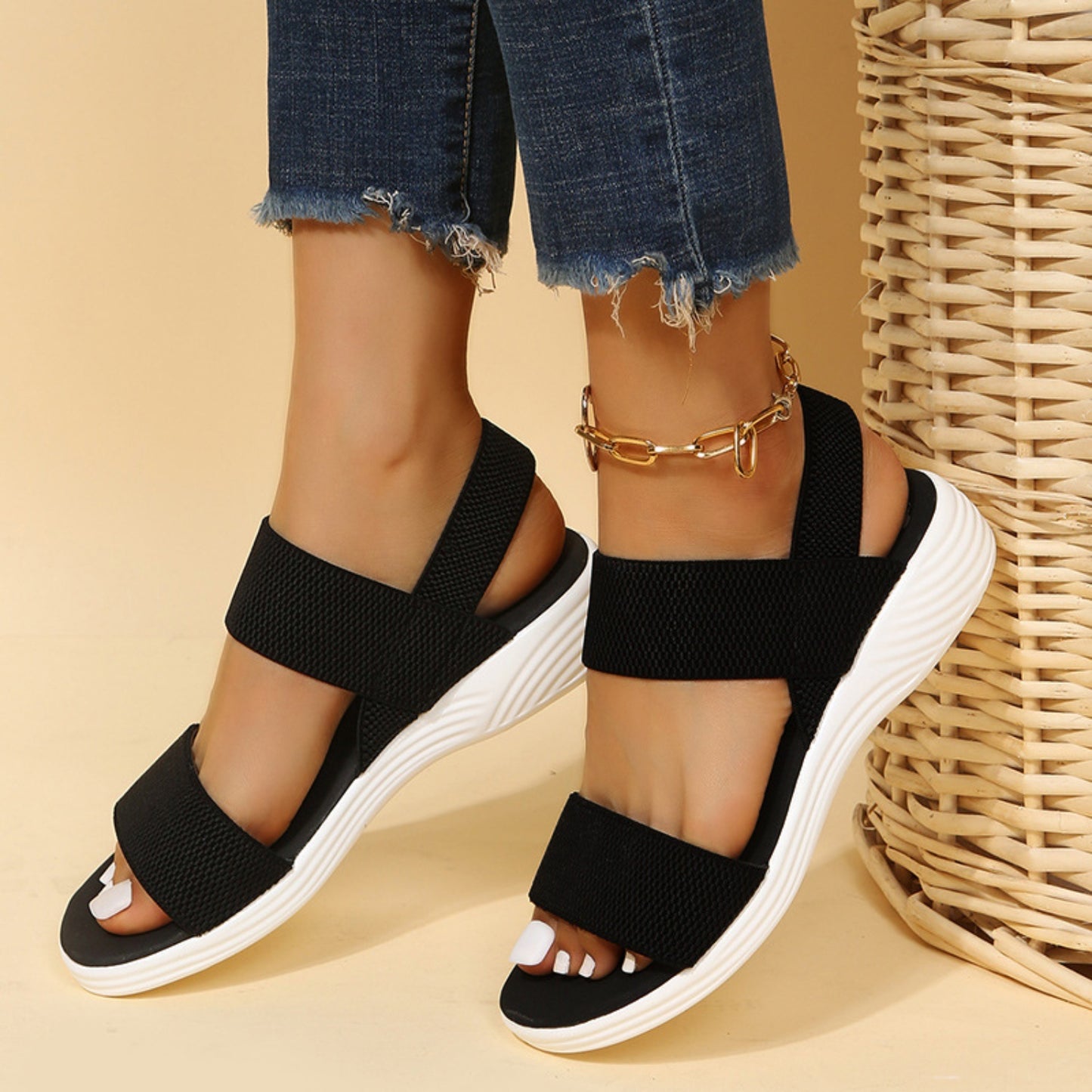 Rubber Open Toe Low Heel Sandals - Smart Shopper