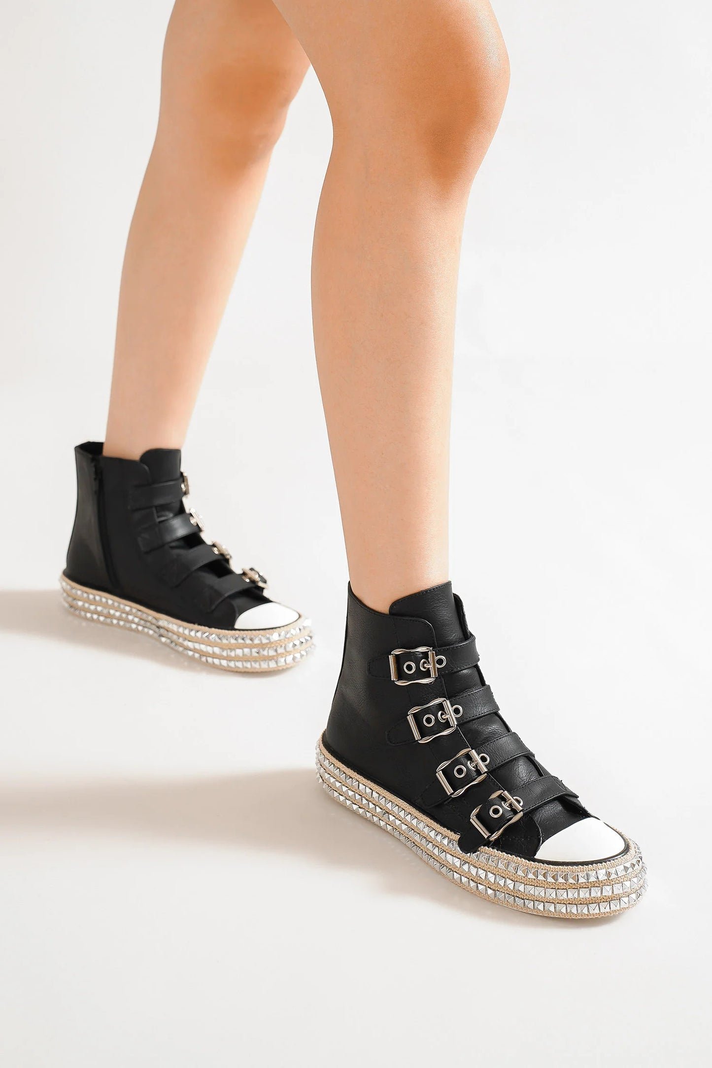 Beast Fashion Multi-Buckle Straps Studded Platform Sneakers - Smart Shopper