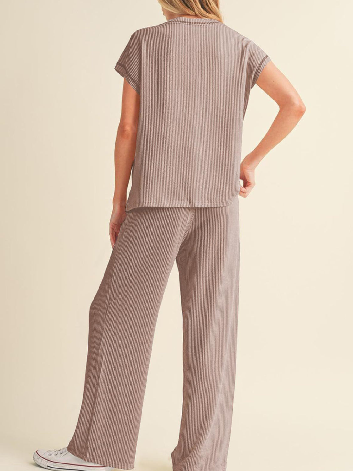 Ribbed Exposed Seam Top and Pants Set - Smart Shopper