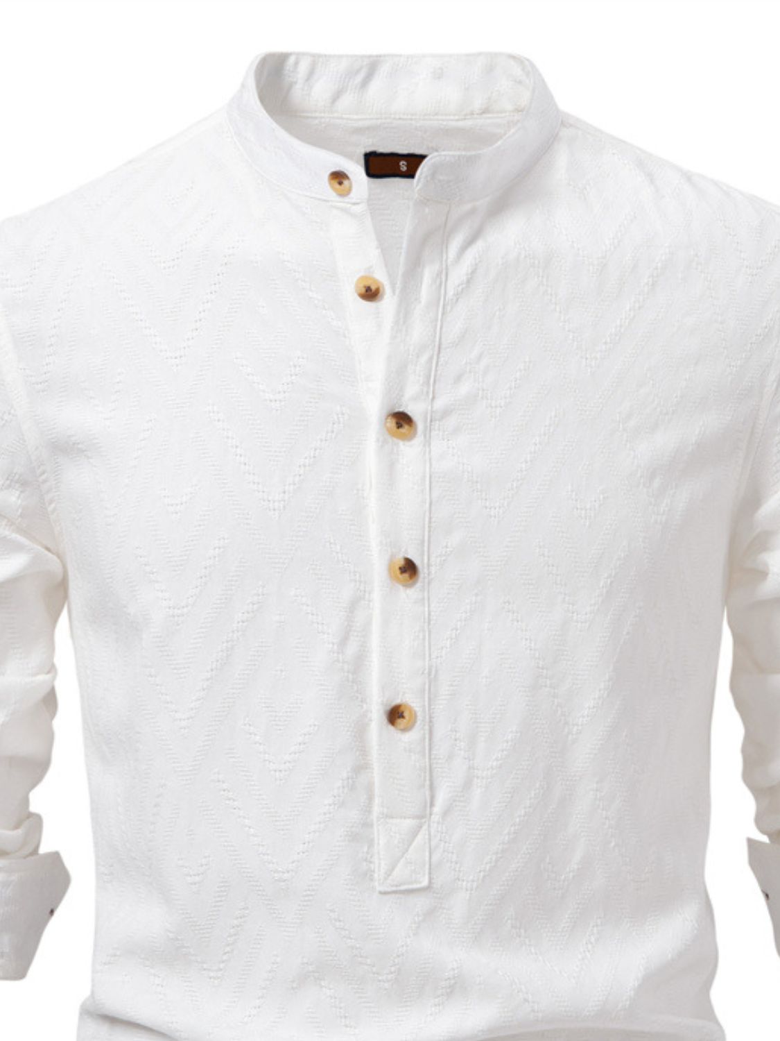 Men's Half Button Geometric Texture Collared Neck Shirt - Smart Shopper