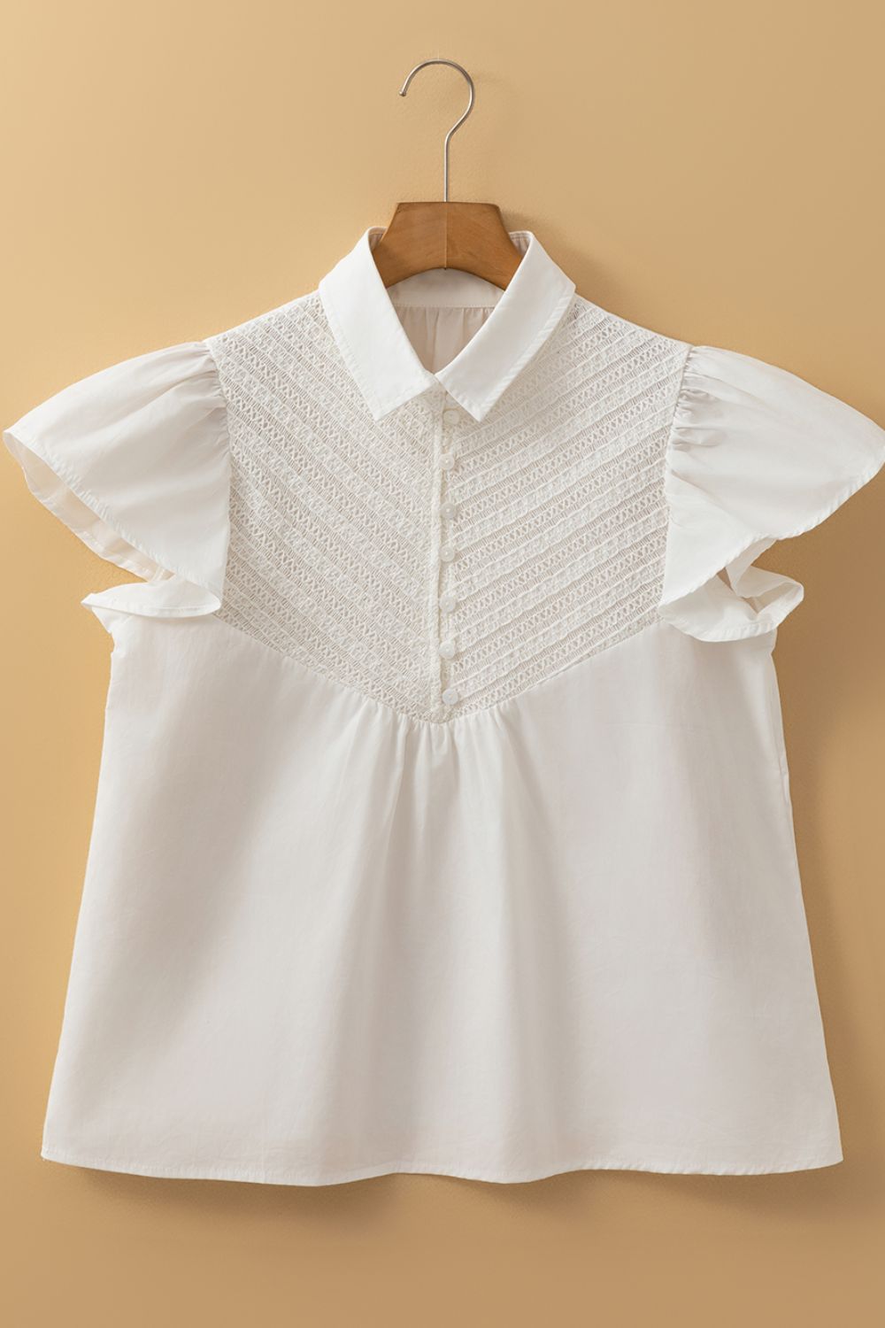 Lace Patchwork Ruffled Cap Sleeve Blouse - Smart Shopper