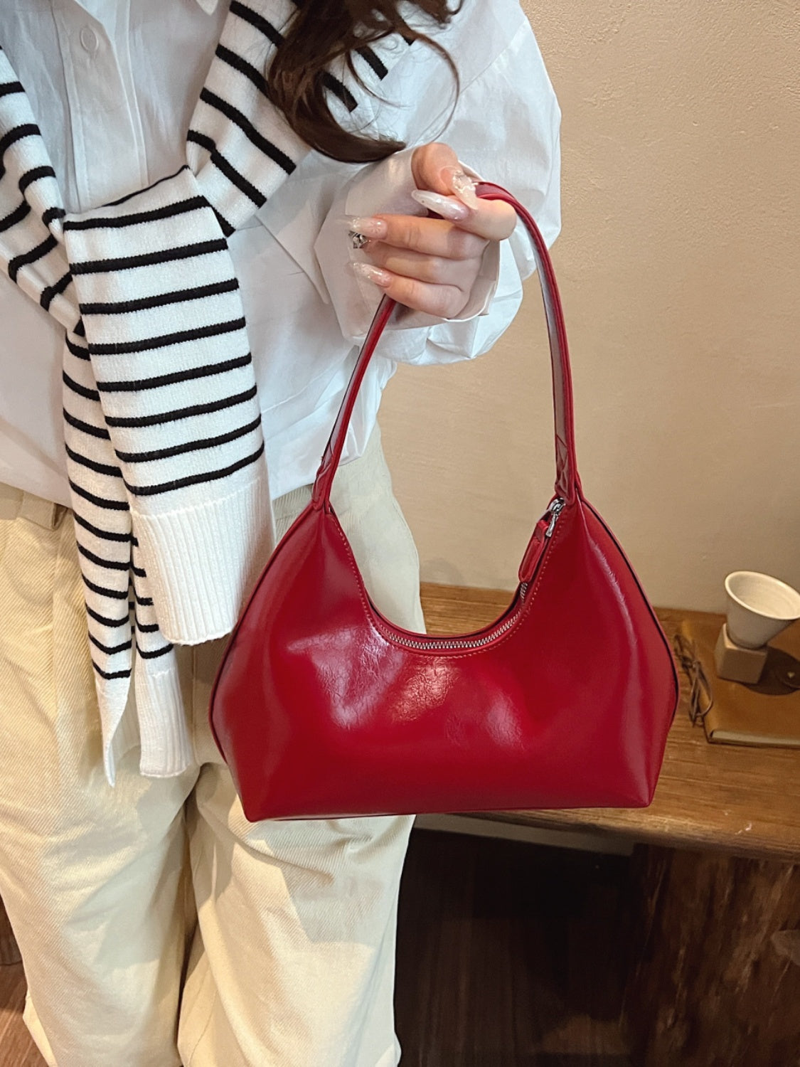 PU Leather Shoulder Bag with Zip - Smart Shopper