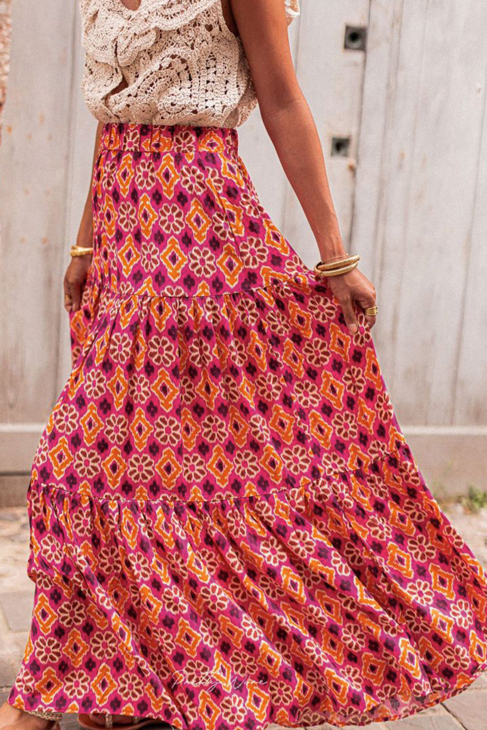 Printed Tiered Maxi Skirt - Smart Shopper