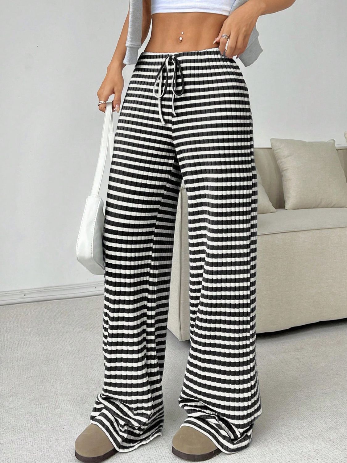 Tied Striped Wide Leg Pants - Smart Shopper