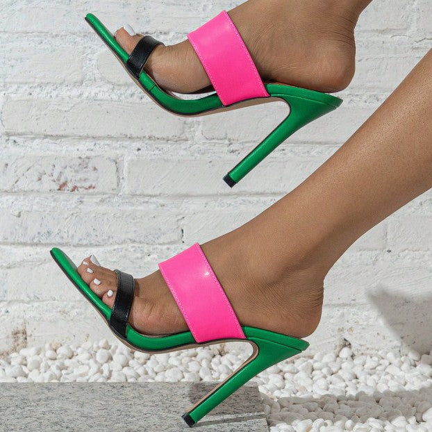 Contrast Open Toe Stiletto Sandals - Smart Shopper