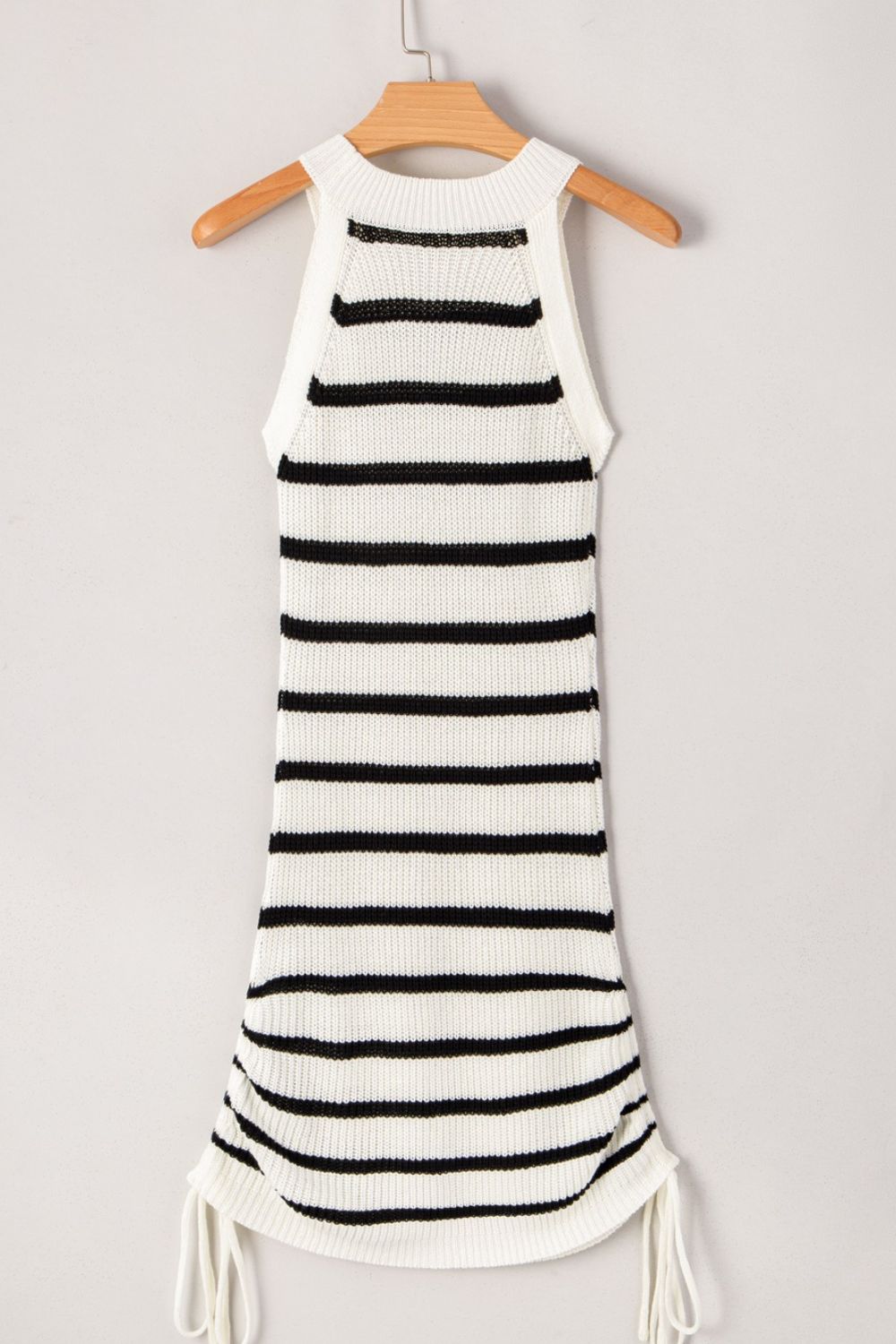 Contrast Striped Drawstring Detail Sleeveless Sweater Dress - Smart Shopper