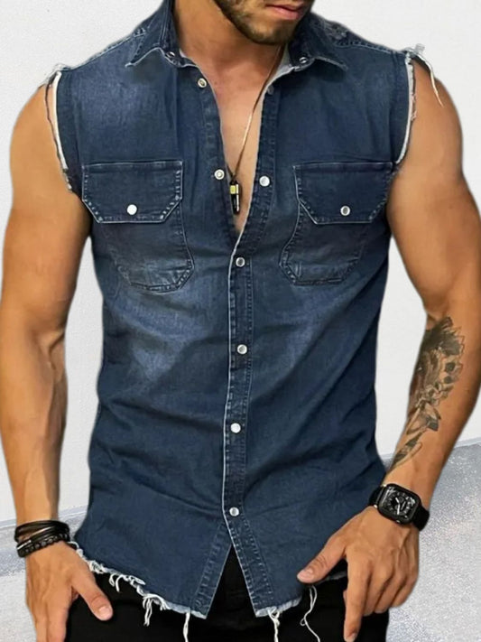 Men's Snap Down Sleeveless Denim Shirt - Smart Shopper