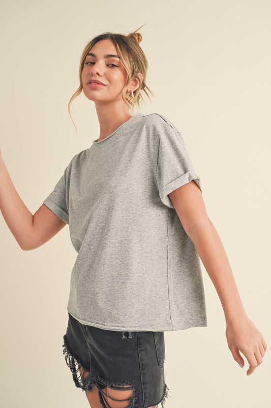 Aemi + Co Exposed Seam Round Neck Short Sleeve T-Shirt - Smart Shopper