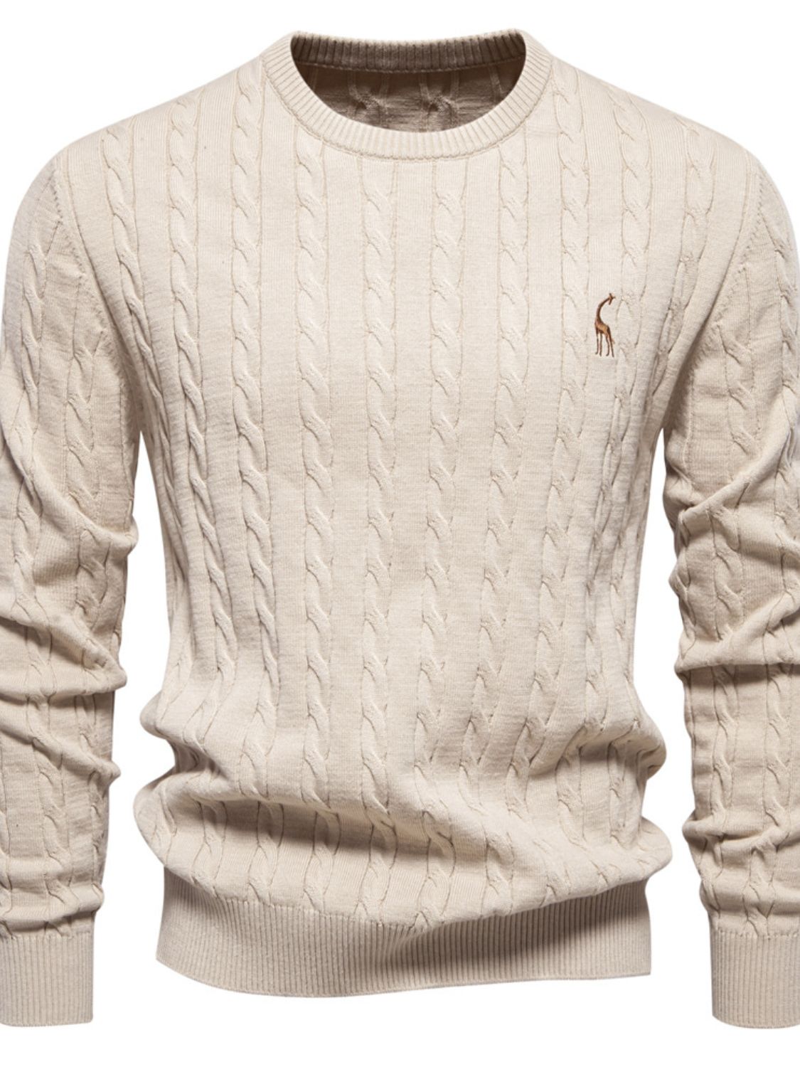 Men's Cable-Knit Round Neck Long Sleeve Sweater - Smart Shopper