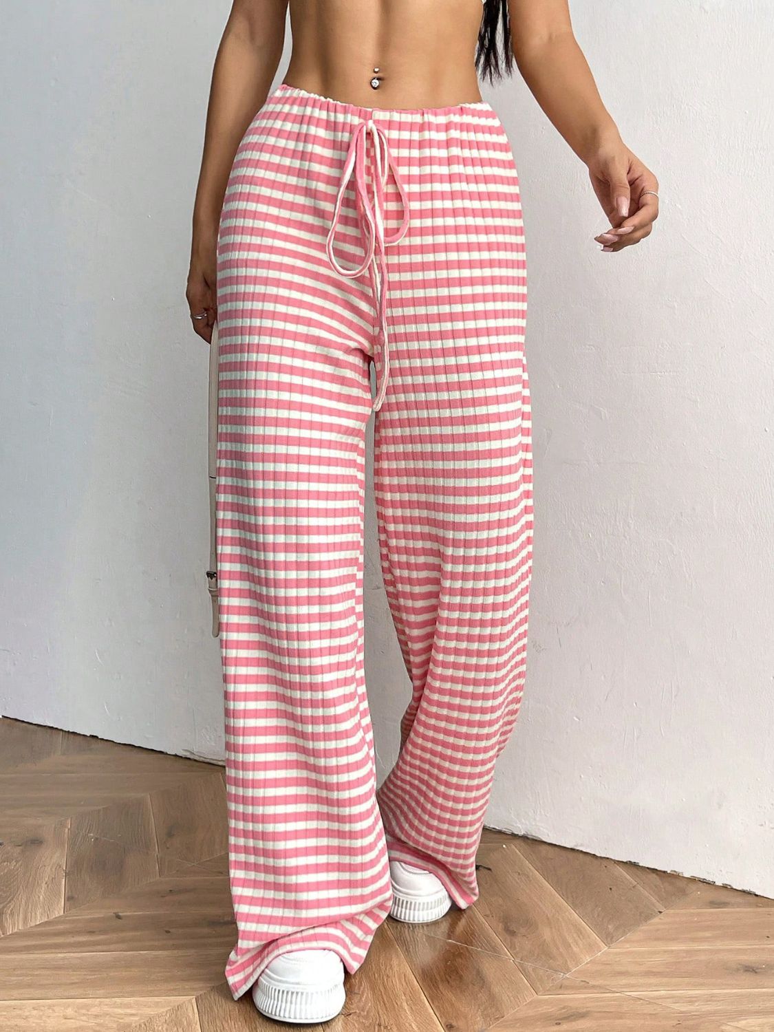 Tied Striped Wide Leg Pants - Smart Shopper