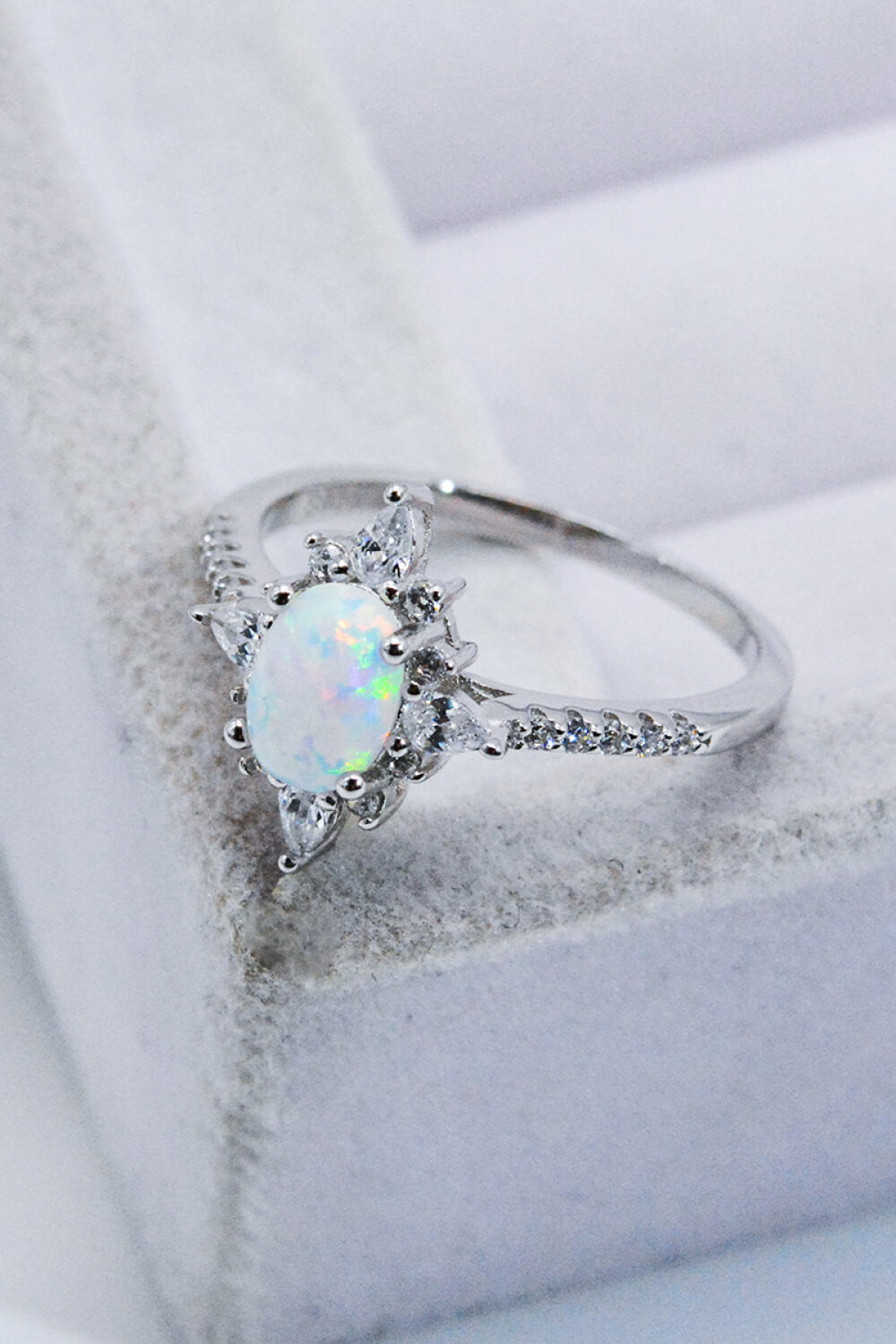 Platinum-Plated Opal and Zircon Ring - Smart Shopper