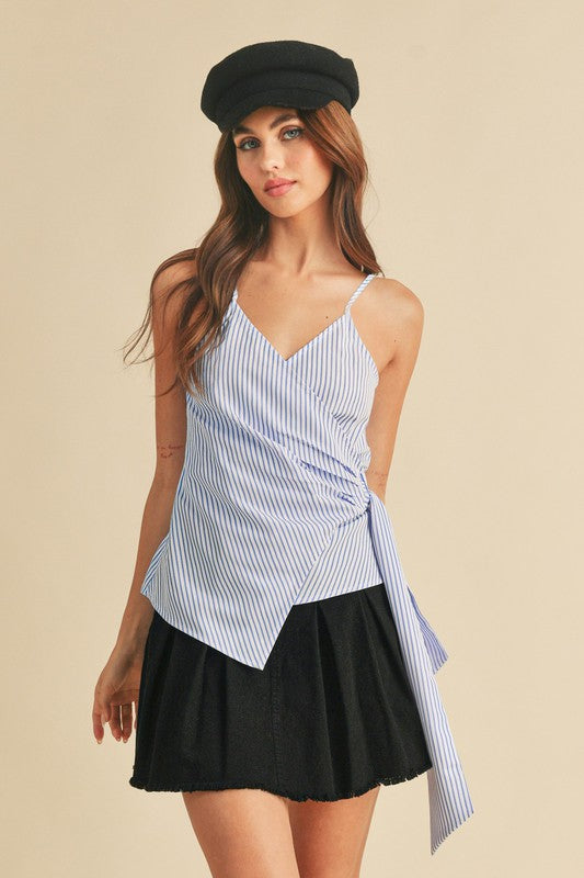 Aemi + Co Side Knotted Surplice Striped Cami - Smart Shopper