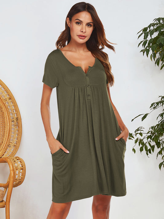 Notched Short Sleeve Mini Lounge Dress - Smart Shopper