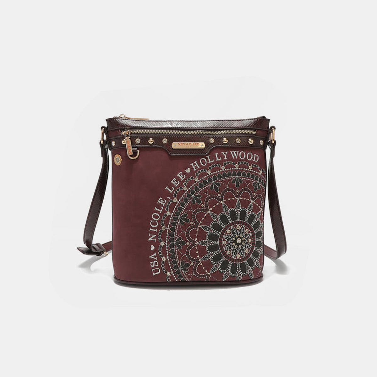 Nicole Lee USA Metallic Stitching Embroidery Inlaid Rhinestone Crossbody Bag - Smart Shopper