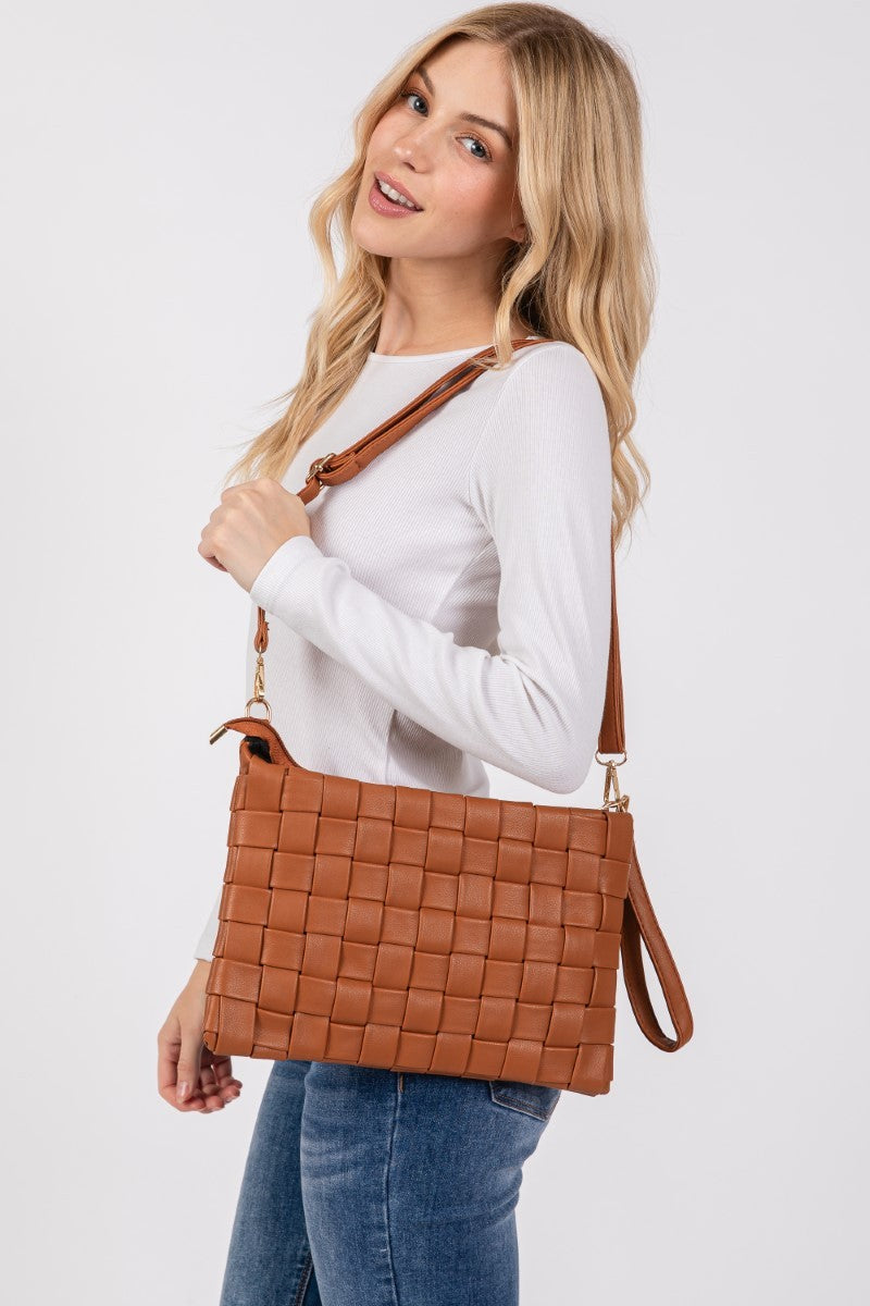 Fame Faux Leather Basket Weave Crossbody Bag - Smart Shopper