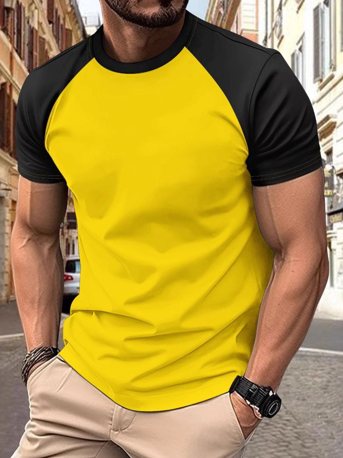 Men's Full Size Round Neck Contrast T-Shirt Plus Size - Smart Shopper