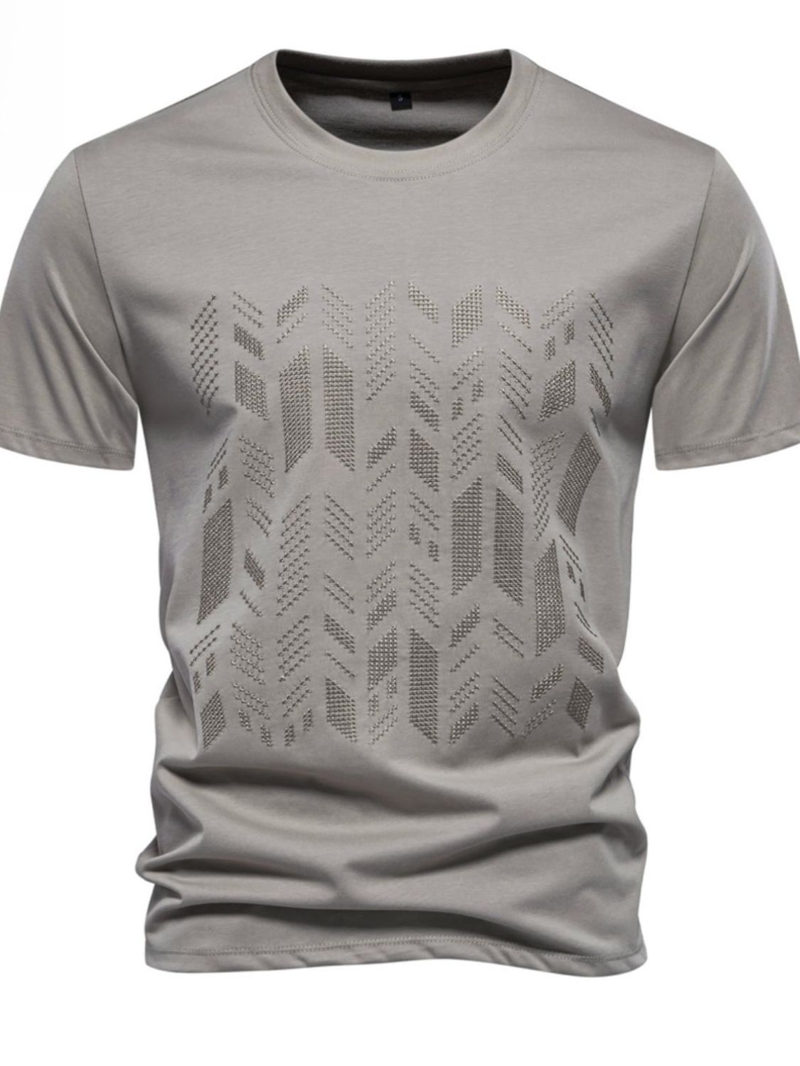 Men's Round Neck Geometric Embroidered T-Shirt - Smart Shopper