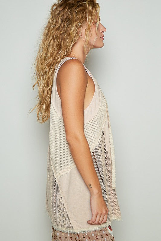 POL Lace Up Crochet Lace Tank - Smart Shopper