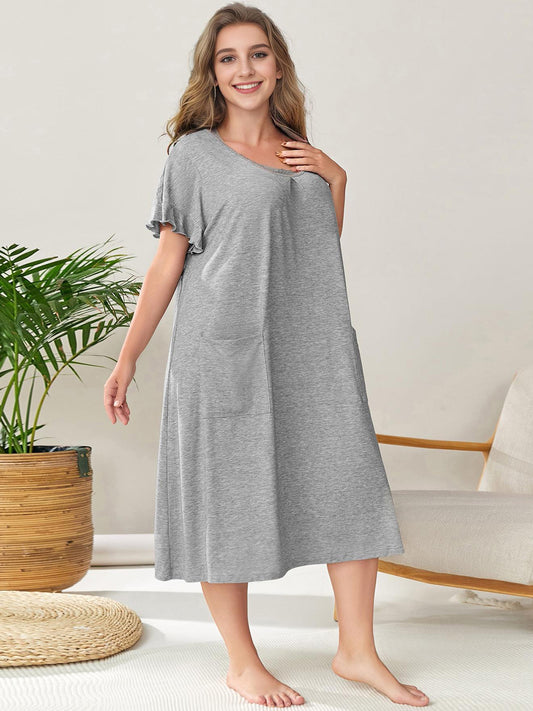 Plus Size Round Neck Short Sleeve Lounge Dress - Smart Shopper