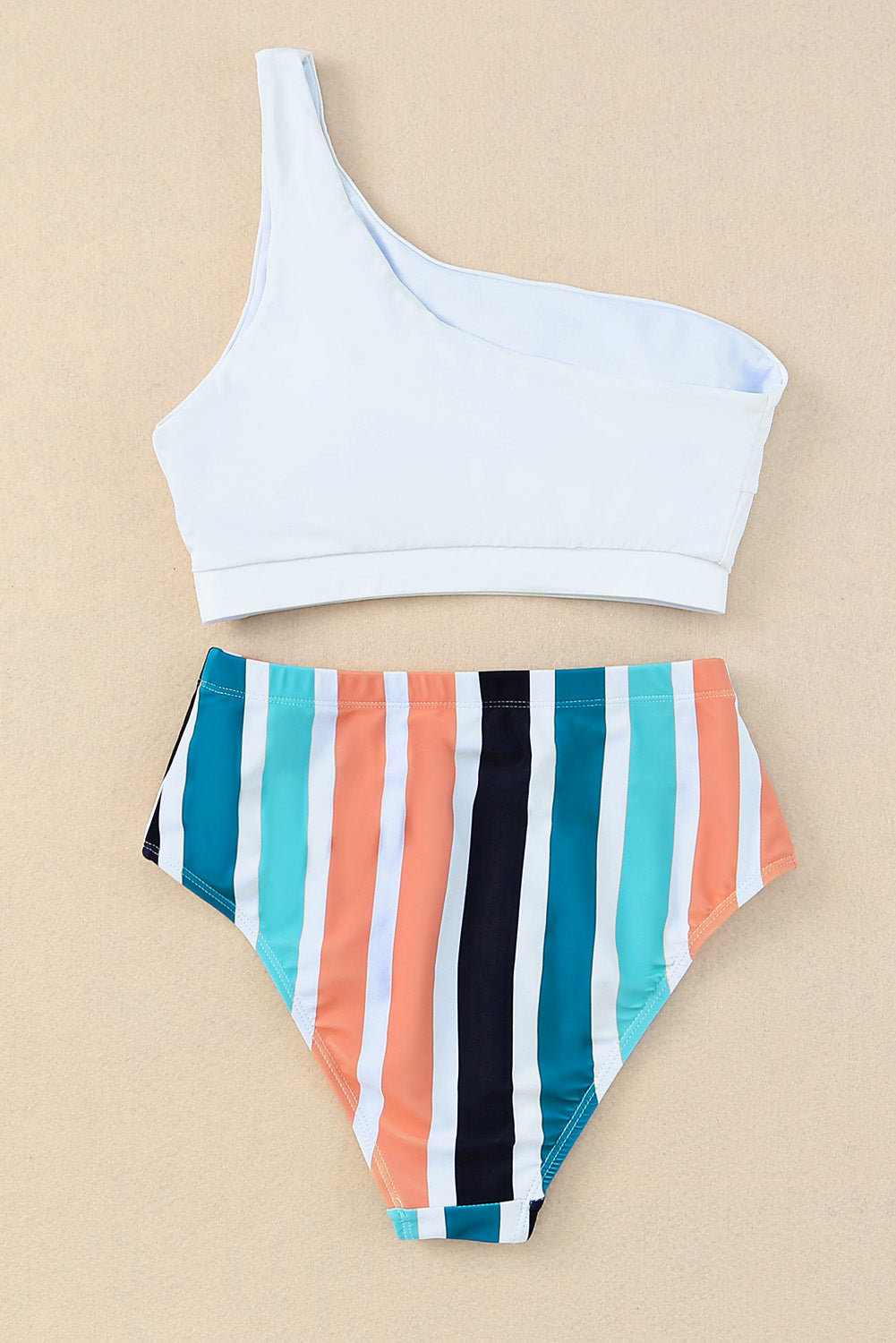 Striped One Shoulder Two-Piece Swim Set - Smart Shopper