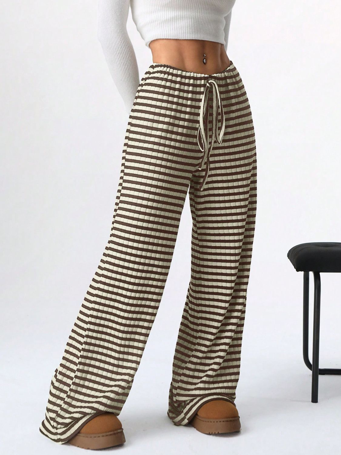 Tied Striped Wide Leg Pants - Smart Shopper