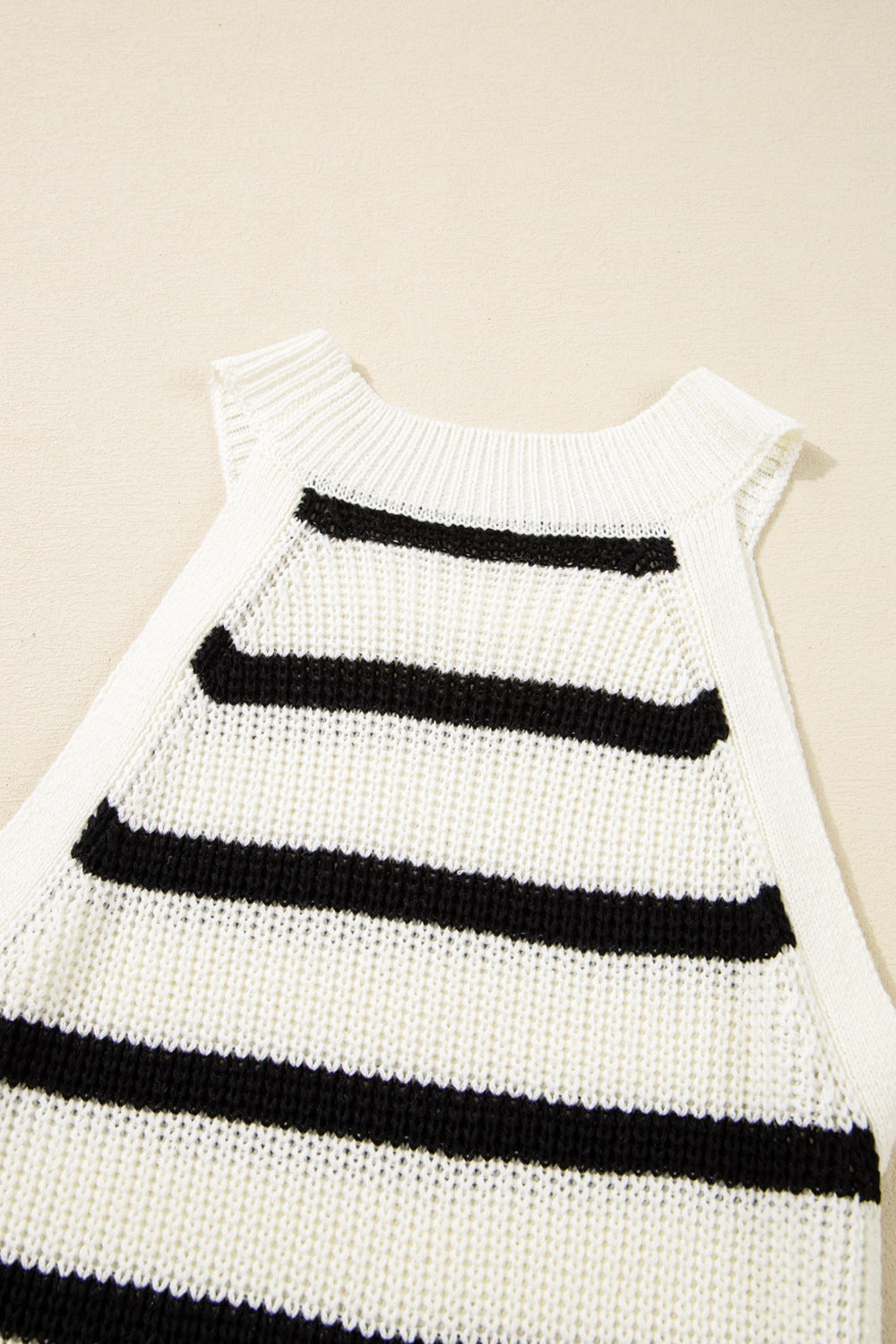 Contrast Striped Drawstring Detail Sleeveless Sweater Dress - Smart Shopper