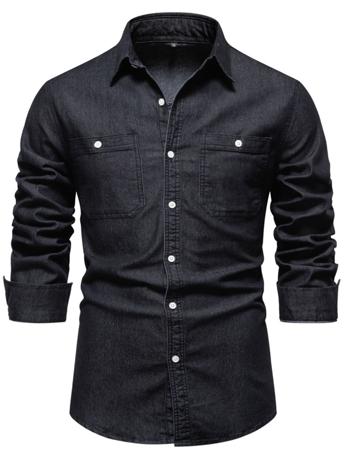 Men's Collared Neck Long Sleeve Denim Shirt - Smart Shopper