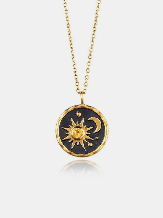 Alloy Inlaid Zircon Sun & Moon Necklace - Smart Shopper