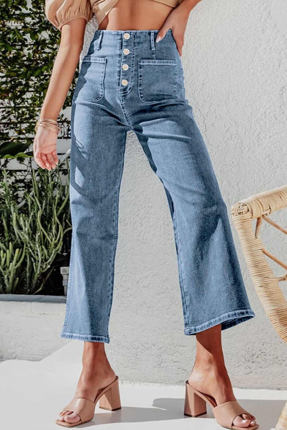 Button Fly Cropped Wide Leg Jeans - Smart Shopper