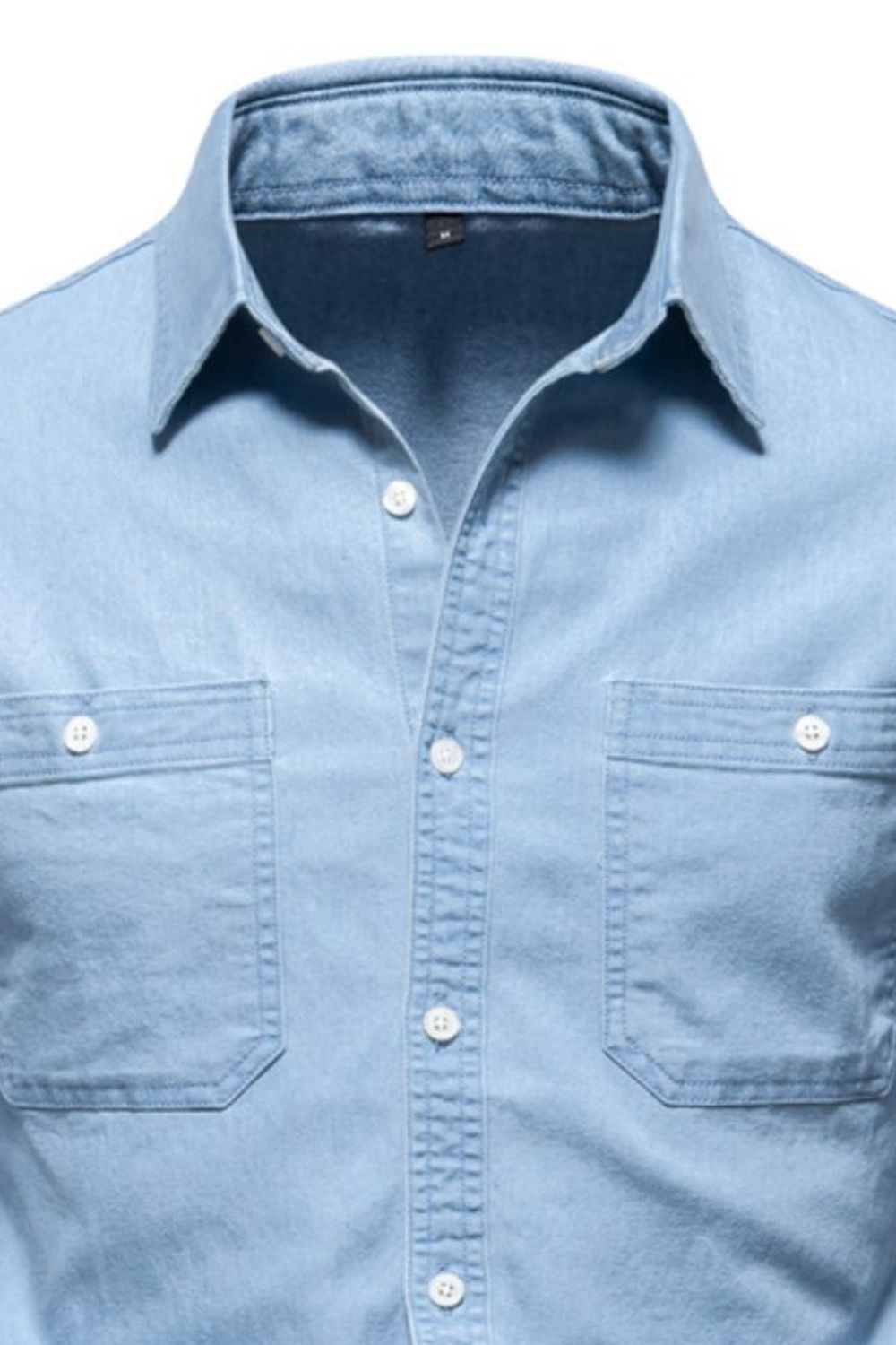 Men's Collared Neck Long Sleeve Denim Shirt - Smart Shopper