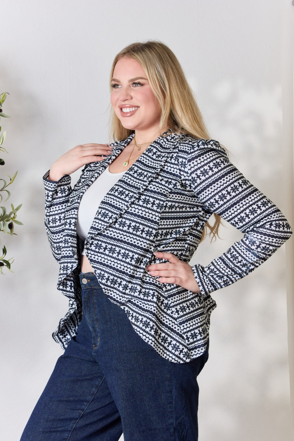 Heimish Full Size Open Front Printed Blazer - Smart Shopper