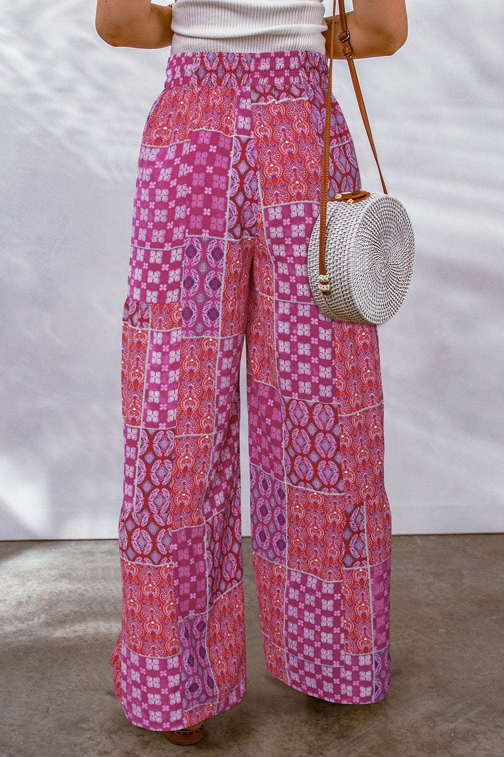 Full Size Drawstring Printed Wide Leg Pants - Smart Shopper