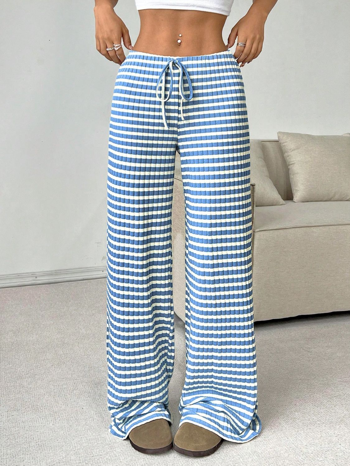 Tied Striped Wide Leg Pants - Smart Shopper