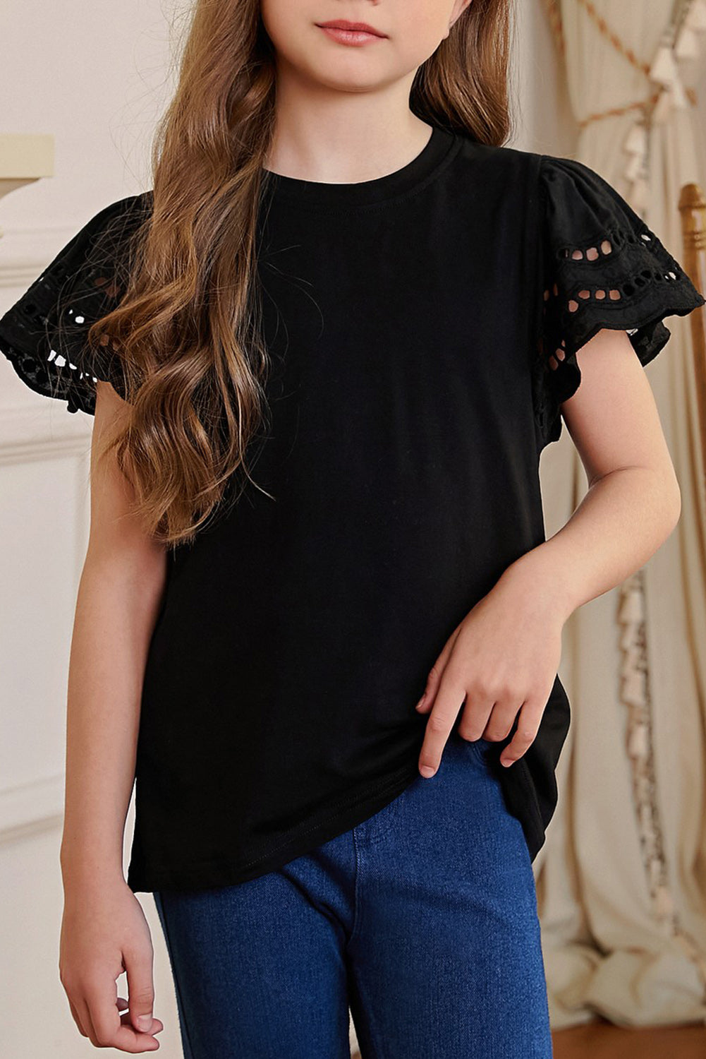 Round Neck Flutter Sleeve T-Shirt - Smart Shopper