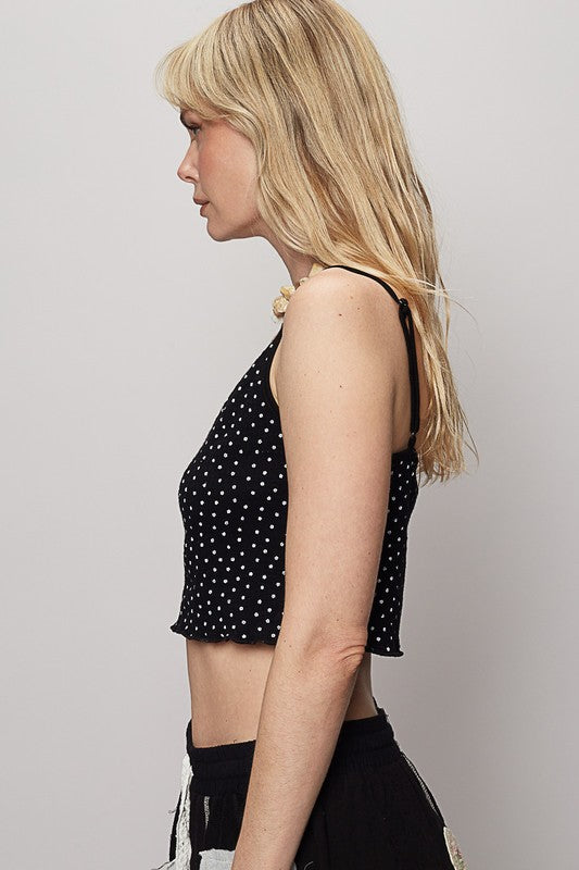 POL Polka Dot Adjustable Strap Cropped Knit Cami - Smart Shopper