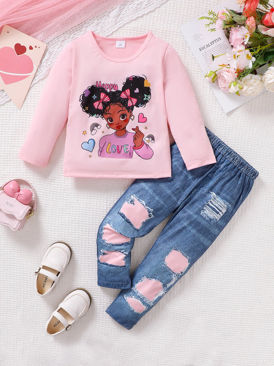 Children's Cartoon Graphic Top and Pants Set - Smart Shopper