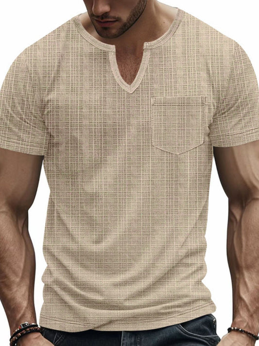 Men's Full Size Notched Short Sleeve T-Shirt Plus Size - Smart Shopper