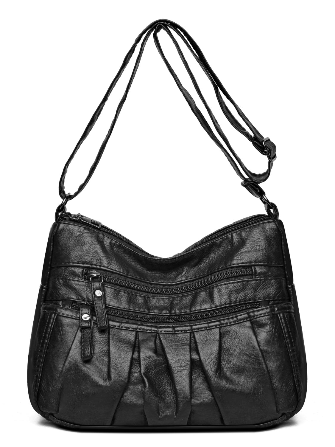 PU Leather Ruched Adjustable Strap Shoulder Bag - Smart Shopper