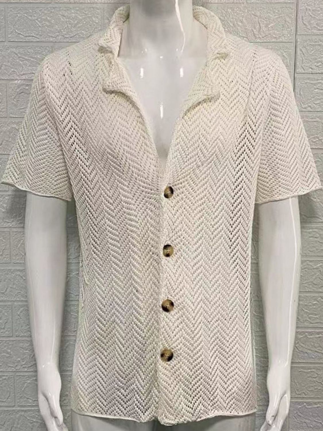 Men's Plus Size Herringbone Eyelet Button Down Knit Shirt - Smart Shopper