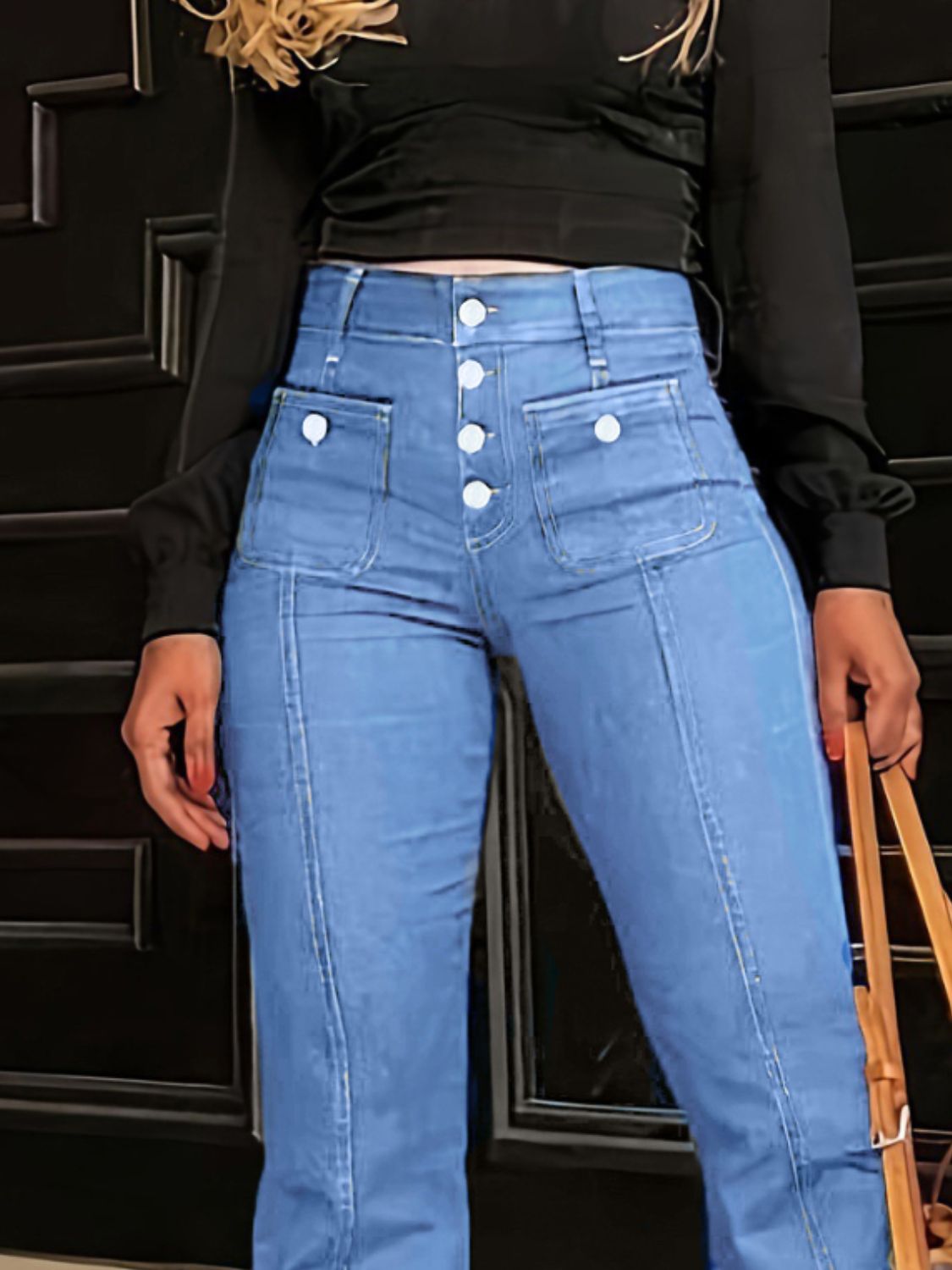 Button Fly High Waist Flare Jeans - Smart Shopper