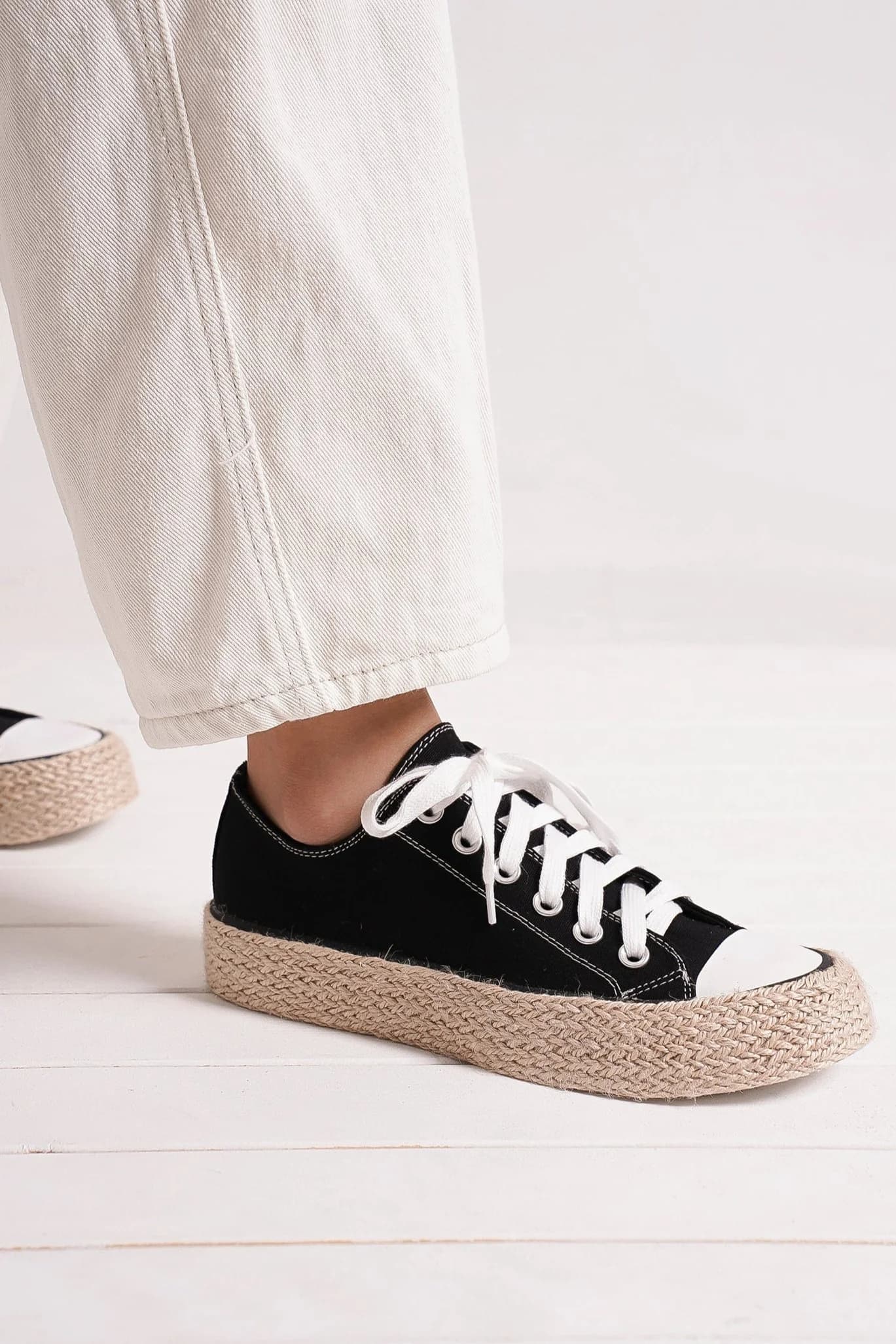 Beast Fashion Lace Up Woven Espadrille Sole Sneakers - Smart Shopper