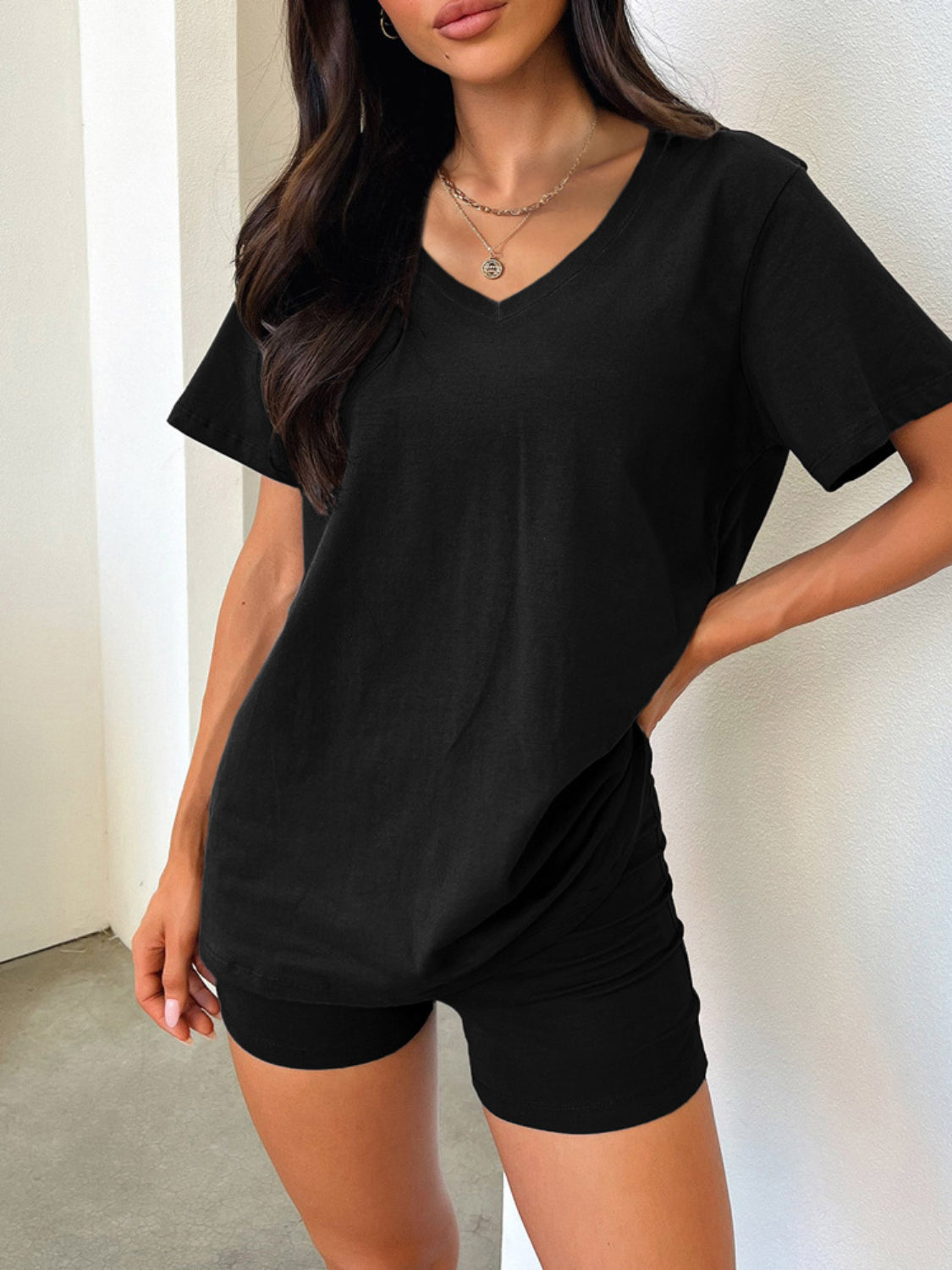 V-Neck T-Shirt and Shorts Set - Smart Shopper