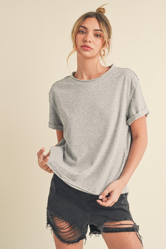 Aemi + Co Exposed Seam Round Neck Short Sleeve T-Shirt - Smart Shopper