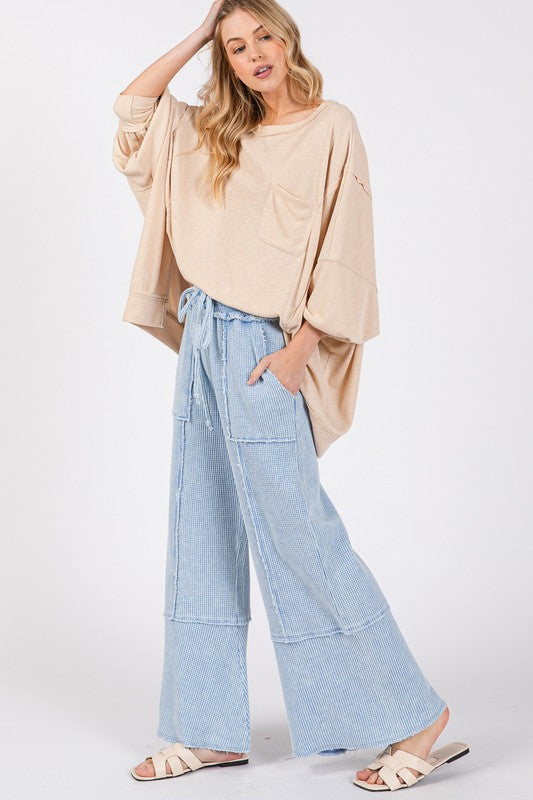 SAGE + FIG Waffle Textured Wide Leg Mineral Washed Pants - Smart Shopper