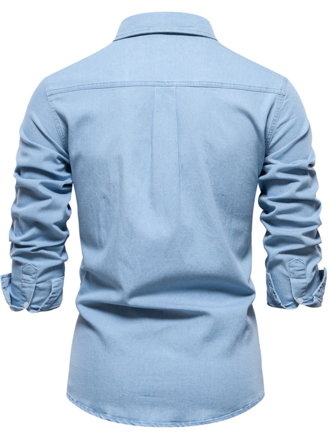 Men's Collared Neck Long Sleeve Denim Shirt - Smart Shopper