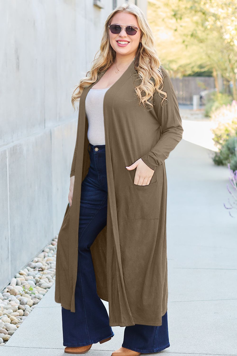 Basic Bae Full Size Open Front Long Sleeve Cover Up - Smart Shopper