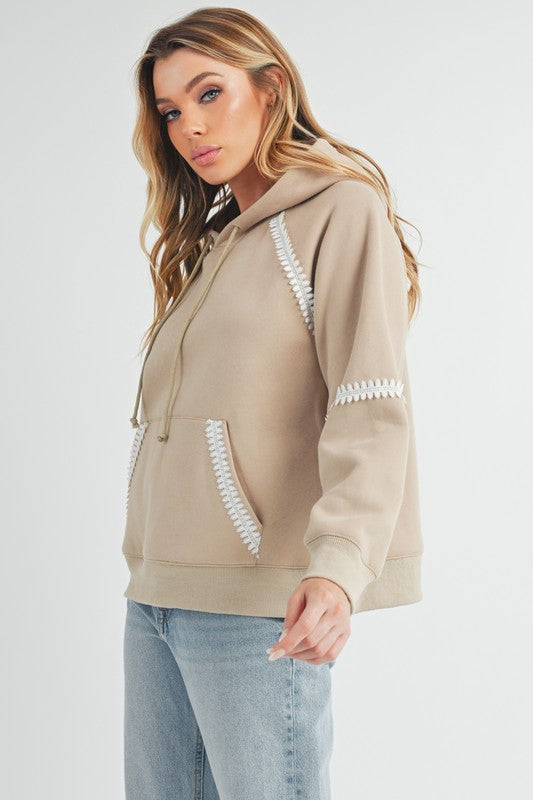 Aemi + Co Lace Detail Drawstring Hoodie with Kangaroo Pocket - Smart Shopper