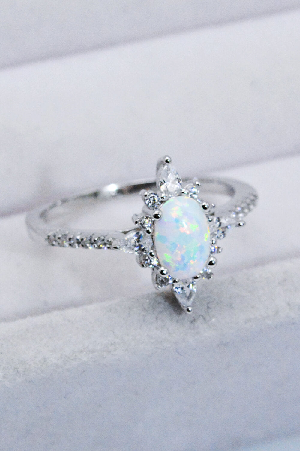 Platinum-Plated Opal and Zircon Ring - Smart Shopper